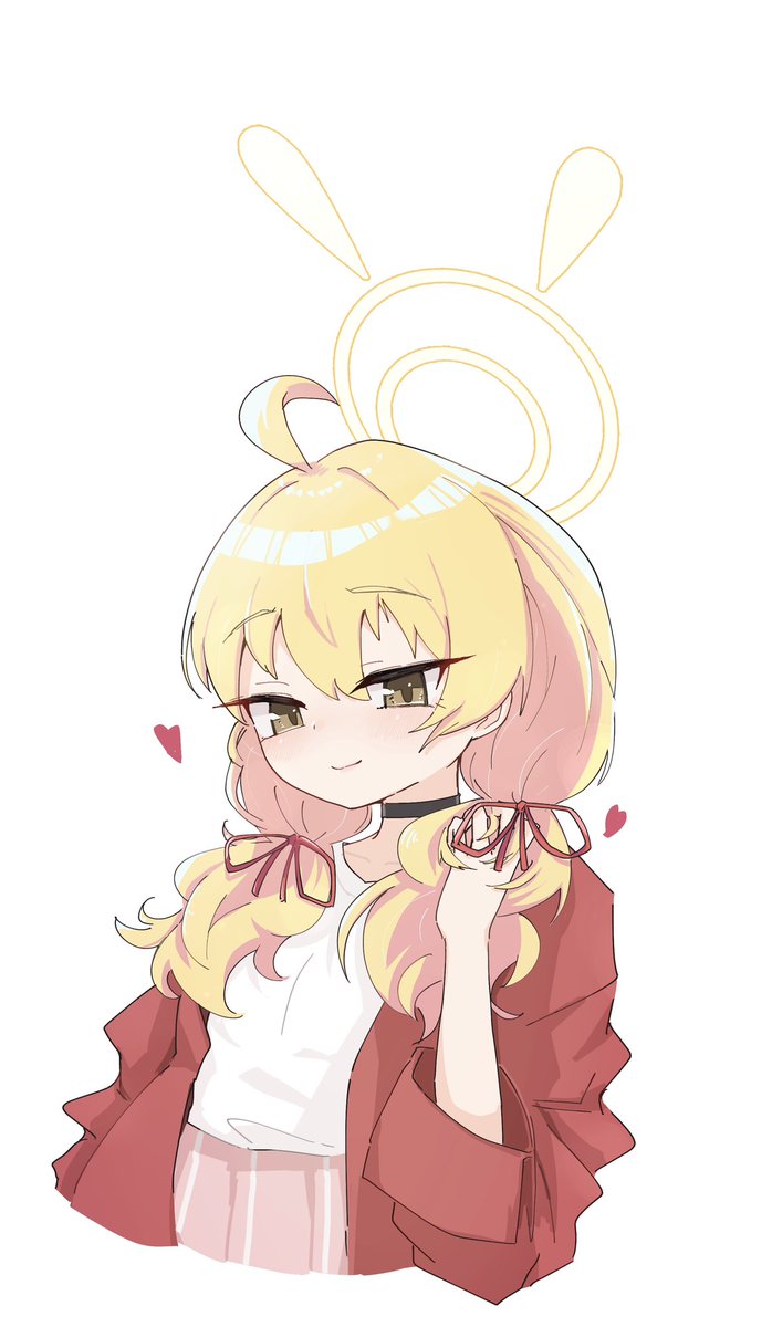1girl solo blonde hair halo red jacket twintails ahoge  illustration images