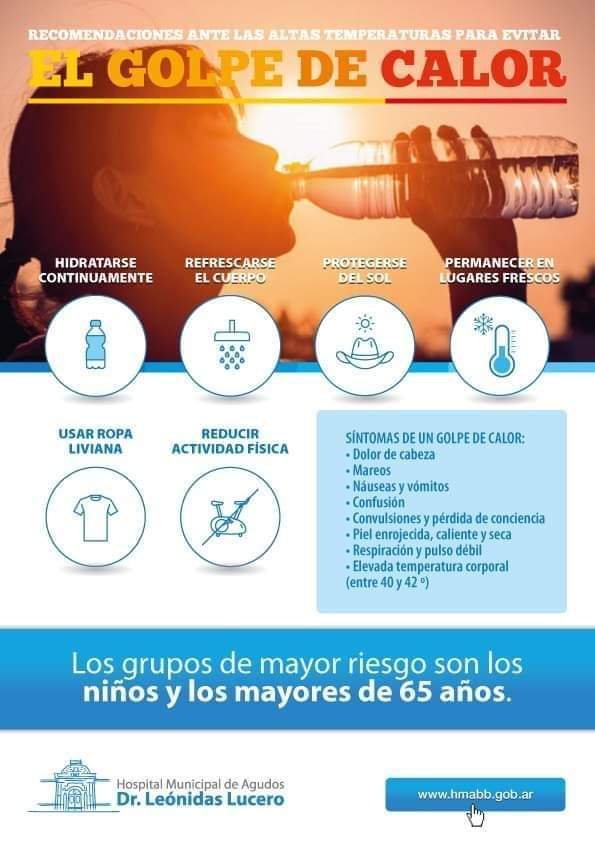 🌞RECOMENDACIONES
🌡Se vienen días de mucho calor en nuestra ciudad. 
➡️Se pronostican temperaturas mayores a 40°C, por esa razón compartimos algunas recomendaciones para evitar el golpe de calor