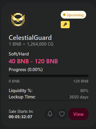 CG_Token's tweet photo. Our Presale will starts at 8pm UTC! 
Fill your wallets with BNB and go for it!

https://t.co/62Hzj40utc

#CelestialGuard #CG #Presale #Pinksale #memecoin #100x #pancakeswap #coinmarketcap #coingecko https://t.co/dFp8EIFYql