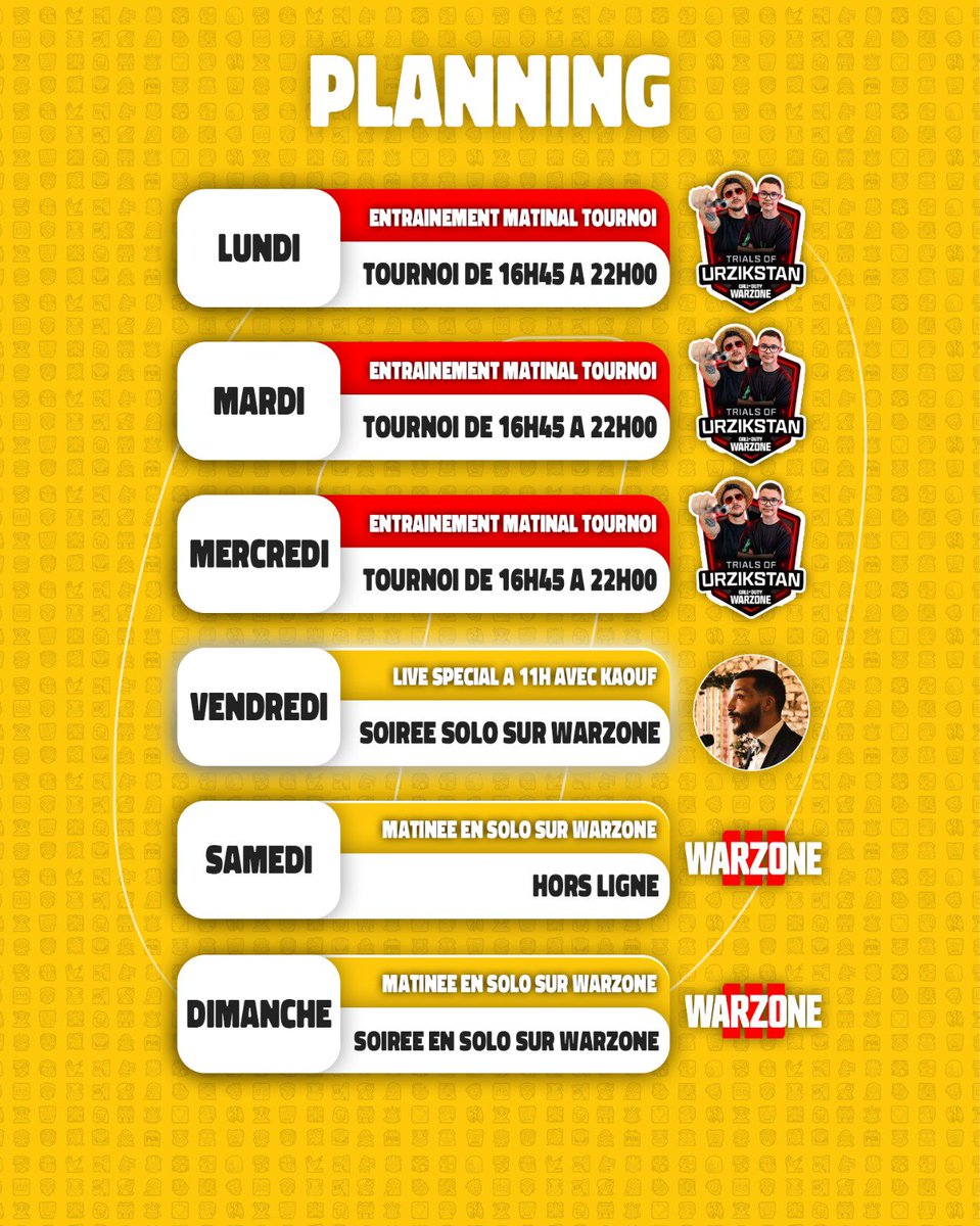 CHOWH1_'s tweet photo. PLANNING DE CETTE SEMAINE 🔥 https://t.co/hTCCgpjDxI