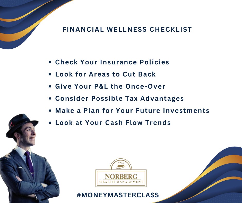 NorbergWealth's tweet image. Striving toward financial wellness is vital for any small business owner. If you are ready to take charge of your financial wellness, here are a few things to add to your checklist. #FinancialWellness #MoneyMasterclass