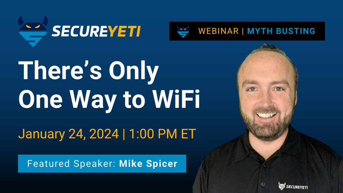Is your WiFi truly secure? Join our "Myth Busting: There's Only One Way to WiFi" webinar with <a href="/secureyeti/">SecureYeti</a> Senior Security Engineer Mike Spicer. Learn to fortify your organization against cyber threats. Register now! hubs.li/Q02h9Z730  #WiFiSecurity