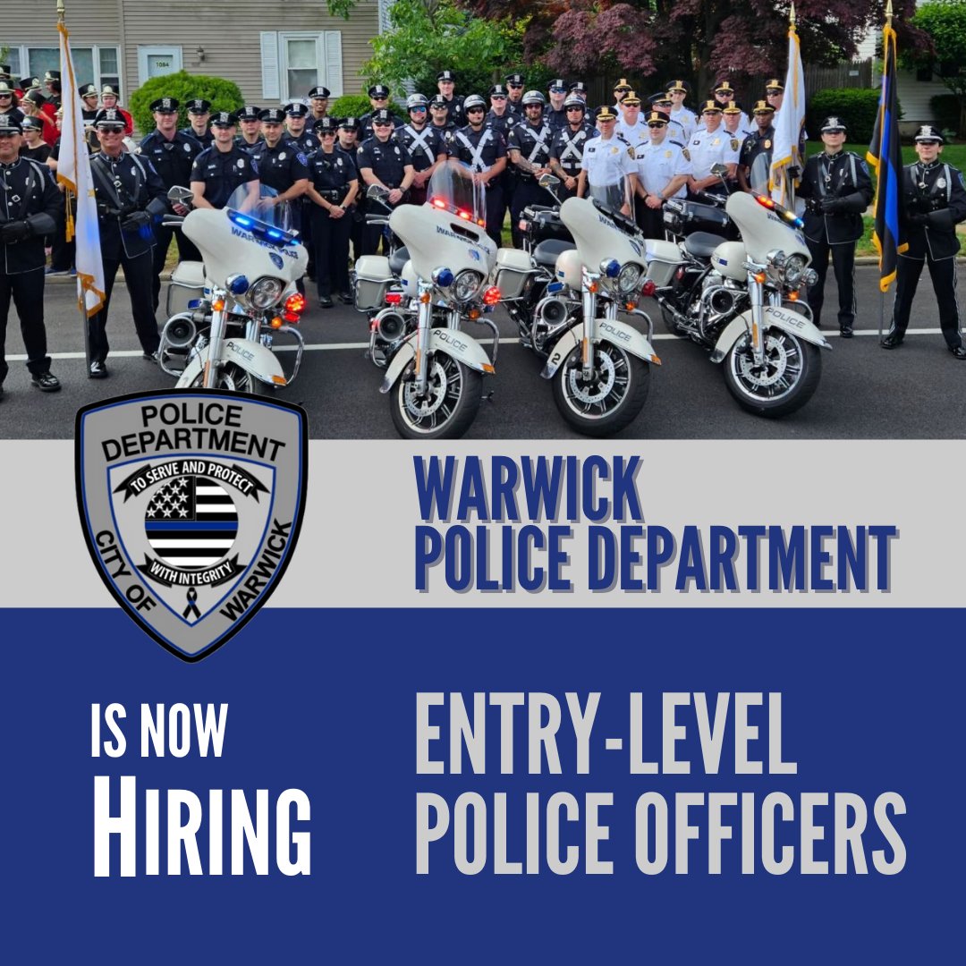 PoliceApp_Com's tweet photo. The Warwick Police Department is on the lookout for qualified applicants.
Apply now: https://t.co/PfoSECzb0L
#WarwickPD #WarwickRI #BlueLivesMatterRI https://t.co/oGK8iMjM2Q