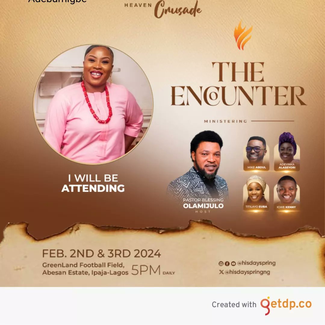 hisdayspringNG's tweet photo. #NewProfilePic
Hi friend, trust you're having a fine day,
#HFHC24 is SOME DAYS AWAY, here's the link to Create and Download your #THEENCOUNTER DP as some form of Evangelism
You can Slide through to see what it looks likeπ€
Please Share
God bless you
https://t.co/DOiaDnWxl3 https://t.co/LmPGl3buFj