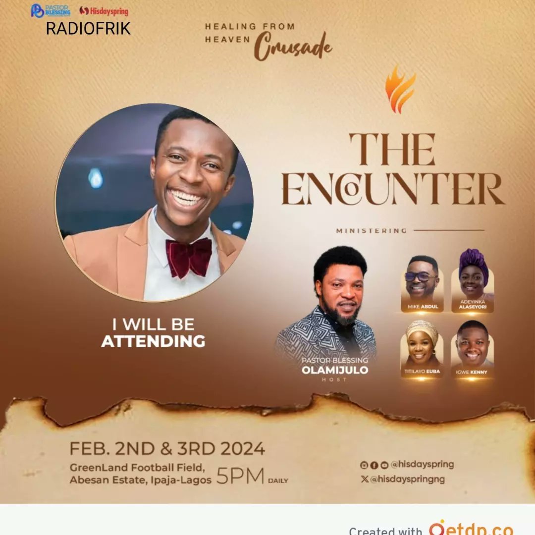 hisdayspringNG's tweet photo. #NewProfilePic
Hi friend, trust you're having a fine day,
#HFHC24 is SOME DAYS AWAY, here's the link to Create and Download your #THEENCOUNTER DP as some form of Evangelism
You can Slide through to see what it looks likeπ€
Please Share
God bless you
https://t.co/DOiaDnWxl3 https://t.co/LmPGl3buFj