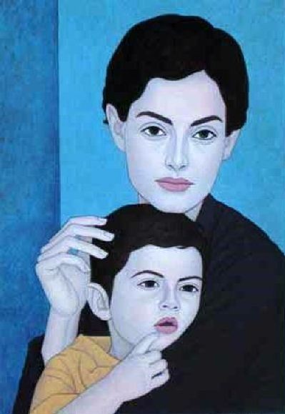 Daniela60305637's tweet photo. "I am a child" di Geoge Kotsonis, 1940, artista cipriota contemporaneo che non conoscevo. Mi ha colpita molto la pulizia formale della composizione ed usando i due blu dello sfondo rende tutta la composizione molto attraente verso lo spettatore che resta rapito. ❤️ https://t.co/mjAYqawNVm