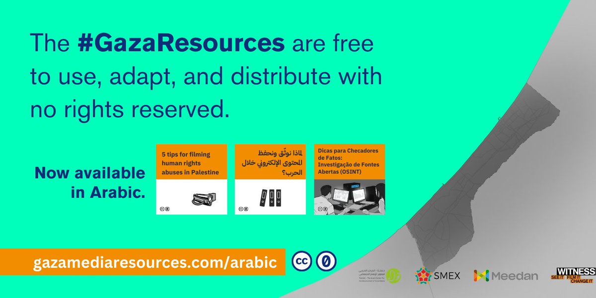 witnessorg's tweet photo. 📢 #GazaResources are now available in #Arabic!

Together with @7amleh, @SMEX &amp; @meedan, at WITNESS, we are dedicated to protecting evidence, addressing manipulated media &amp; preserving critical narratives.

Access here: https://t.co/5uiyO27uaC

#CeasefireNOW 🇵🇸 https://t.co/Aw6CBRMVtP