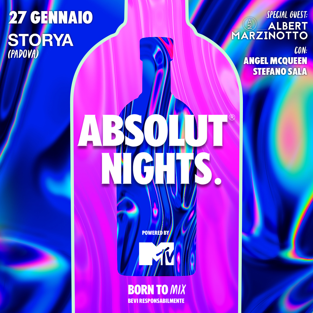 mtvitalia's tweet photo. 🚨 Le #AbsolutNightsPoweredByMTV tornano sabato 27/01 allo Storya Club, Padova 🚨 Con noi i nostri amati Angel McQueen e Stefano Sala! DJ della serata? L’inimitabile @albertdj1
🎶 #ADV #AbsolutNights #BornToMix @absolutvodka Bevi Responsabilmente
Info 👉 https://t.co/YQsFkBthvc https://t.co/W5484PL9sF