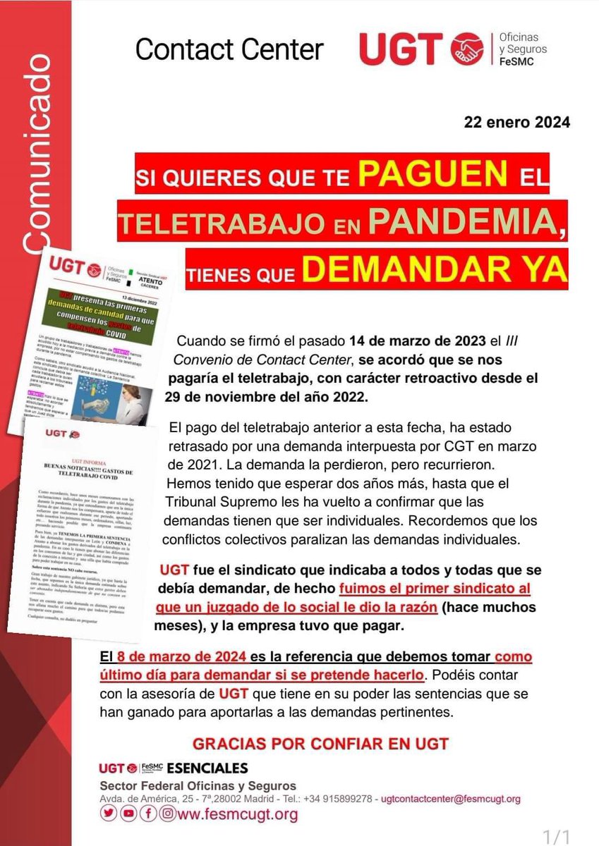 👋🏻👋🏻 ¿Quieres que paguen los gastos de teletrabajo durante la pandemia?

⚖️ ¡Tienes que denunciar YA!

🗣️ Contacta con cualquier delegado/a de UGT cuanto antes

#UGTKonecta