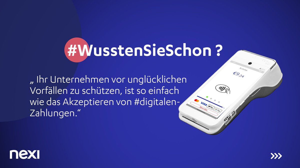 Nexigermany's tweet photo. In der heutigen digitalen Welt ist die Sicherheit Ihres Unternehmens von größter Bedeutung.

Machen Sie den ersten Schritt und entdecken Sie die Vorteile der #digitalpayments für Ihr Unternehmen.

#mehrumsatz #digitalpayments #WeAreNexi #ForzaDACH #didyouknow #wusstensieschon https://t.co/sxmniesP35