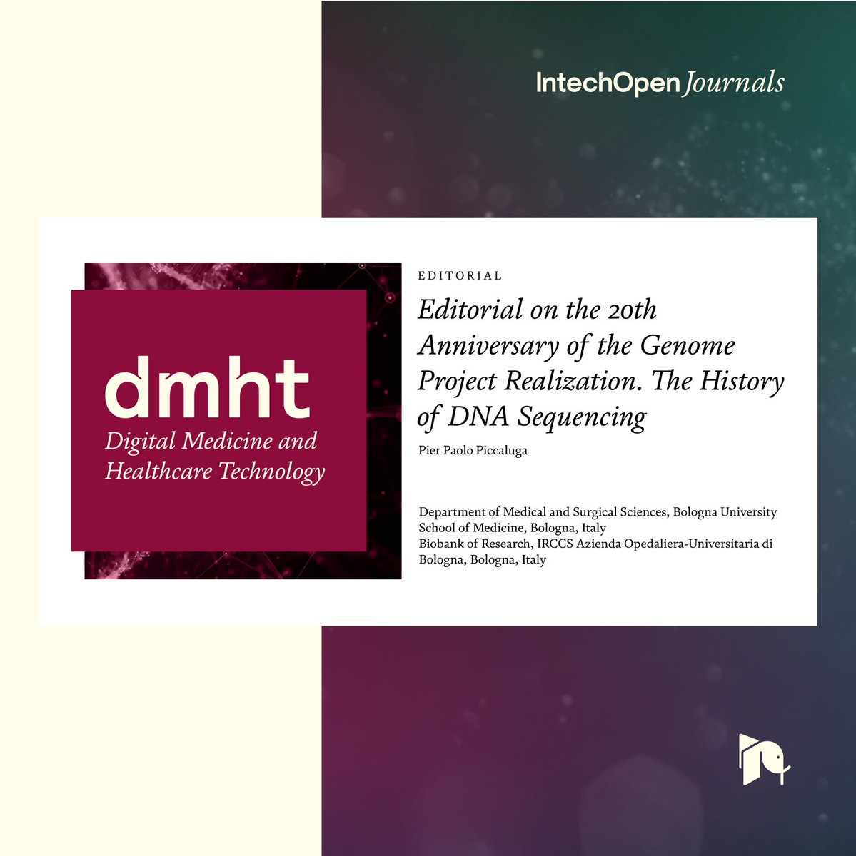IntechOpen's tweet image. Acknowledging two decades of groundbreaking progress in #GeneticResearch! Explore the insights on the 20th Anniversary of the Genome Project Realization in the Editorial piece prepared by Pier Paolo Piccaluga, Editor in Chief of Digital Medicine and Healthcare Technology journal
