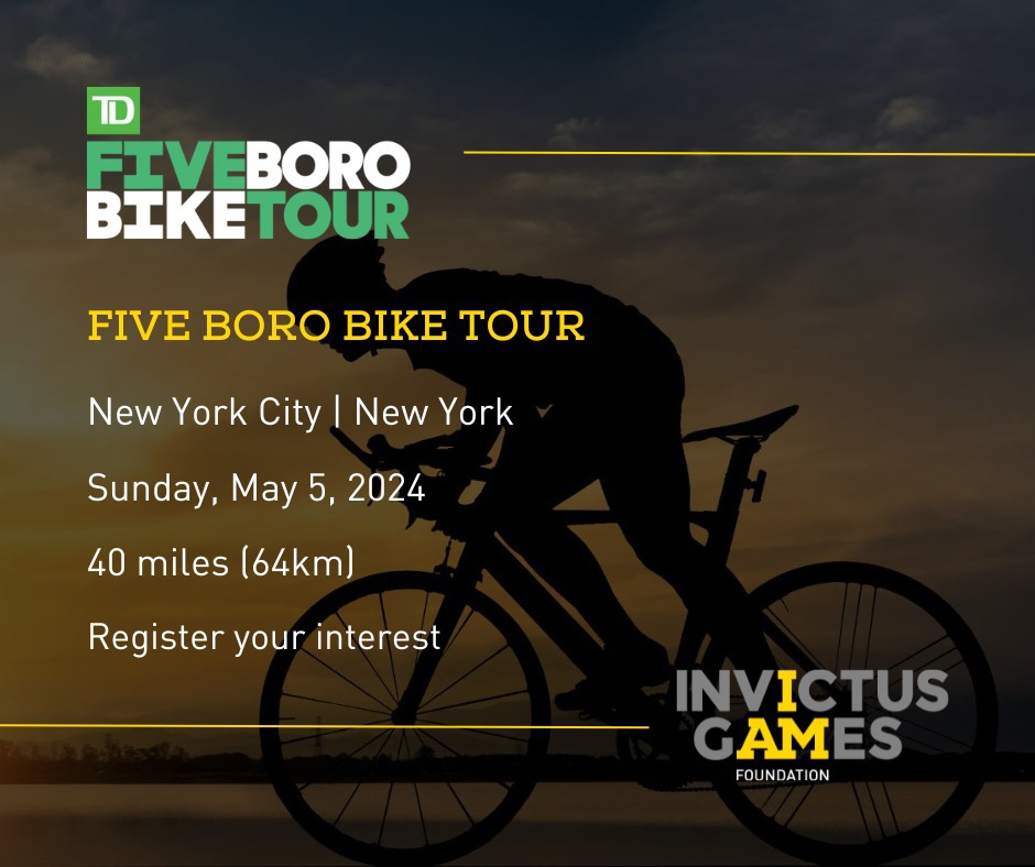 WeAreInvictus's tweet photo. Who wants to cycle around New York City!?
We have spaces available for members of the WIS community in the upcoming 5Boro Bike Tour, apply now through the #WeAreInvictus platform.
#InvictusChallenge | #BeyondTheGames
💛🖤 https://t.co/KTJGYOiiDJ