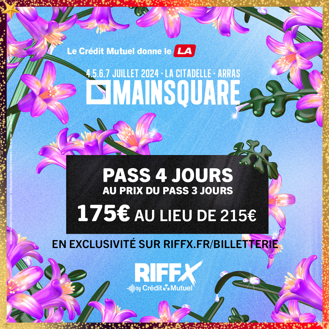 #Musique : vous êtes client(e) Crédit Mutuel ? Venez célébrer les 20 ans du @MainSquareFest à prix réduit grâce à @RIFFX_fr 🔥 ! Avec votre carte de paiement, vous bénéficiez de 40 € de réduction sur votre pass 4 jours 📷 >> ow.ly/JYAv50Qt6wZ