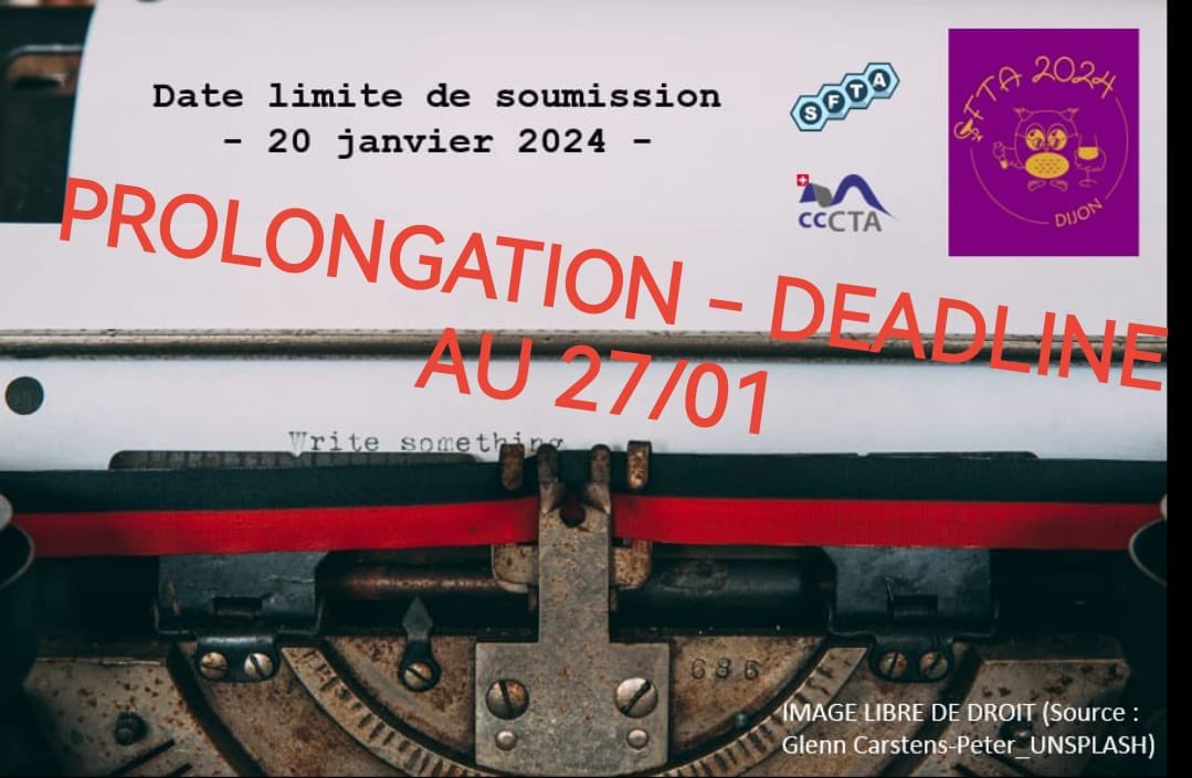 SFTA_Tweets's tweet photo. Bonne nouvelle pour les retardataires ! Il est encore temps de soumettre votre résumé pour le congrès de Dijon ! Vous avez jusqu'au 27 janvier 2024 🤓
Retrouvez toutes les informations sur : https://t.co/BtVVJNsRu7 https://t.co/Lp0PlAcTm4
