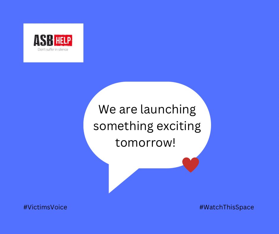 asbhelp's tweet photo. Something exciting is coming tomorrow - keep an eye on our social media! #WatchThisSpace #VictimsVoice #ASBhelp https://t.co/RmDIHXrTSM