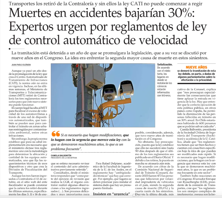 CUANDO ENTRE en vigencia la Ley CATI, las muertes en siniestros de tránsito bajarían un 30%. Sin embargo, a un año de su promulgación, aún no está operativa ya que no hay claridad en los reglamentos. Instamos a la diligencia y celeridad por parte de la autoridad correspondientes