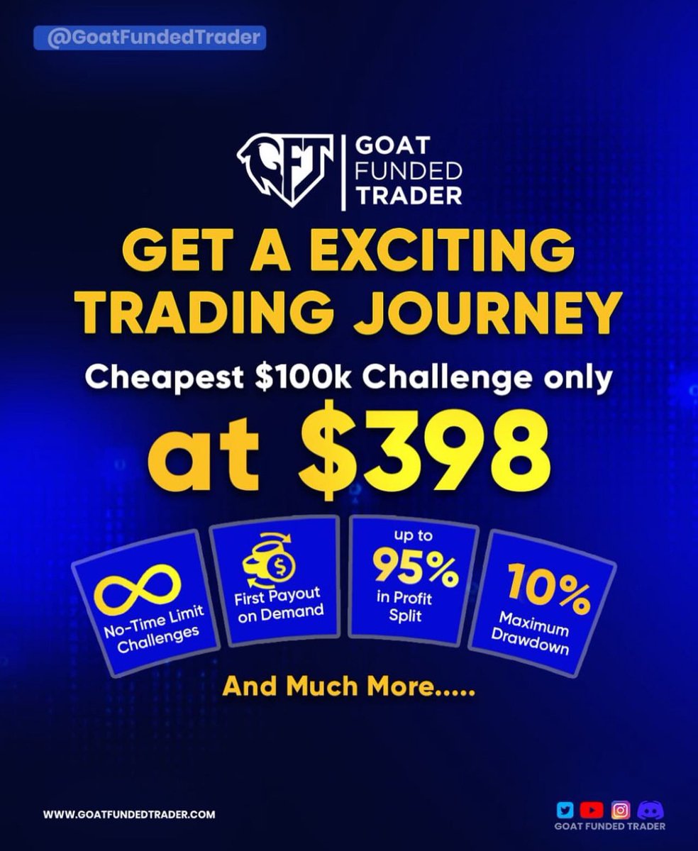 HeIsTorien's tweet photo. ANOTHER GOATED GIVEAWAY 💙🔥

$50,000 EVALUATION ACCOUNTS ($25,000 x 2)

RULES TO ENTER:

STAY ACTIVE (THIS INVOLVES LIKES, COMMENTS, REPOSTS) 🔐 

1. FOLLOW + TURN ON POST NOTIFICATIONS:
@HeIsTorien | @GoatFunded | @MTJSoftware | @EdwardXLreal | @JoshuaKuton | @lor_dmills | @IjewemenFortun2 

2. LIKE + REPOST + JOIN OUR DISCORD CHANNEL: https://t.co/R2WAiHTA5t

3. You MUST Enter your email address down in the website below!!! https://t.co/CfQEHwWcxt

4. Tag 3 traders & POST YOUR SCREENSHOTS OF PROOF BELOW 💙🐐

Will post winners in the next 5-7 days ⏳

GOOD LUCK EVERYONE 😎
