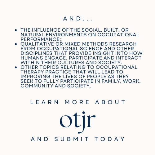 OTJRJournal's tweet photo. Allow us to reintroduce ourselves 👋 We want to share OTJR's vision as 2024 kicks off. And if you're as passionate about pushing the boundaries of #OT as we are, seize the chance to submit your work today!
https://t.co/EfgdbeNr4X
#Occupationaltherapy #OTResearch #OTP #OTD #OTRL https://t.co/nsmngJNoAw