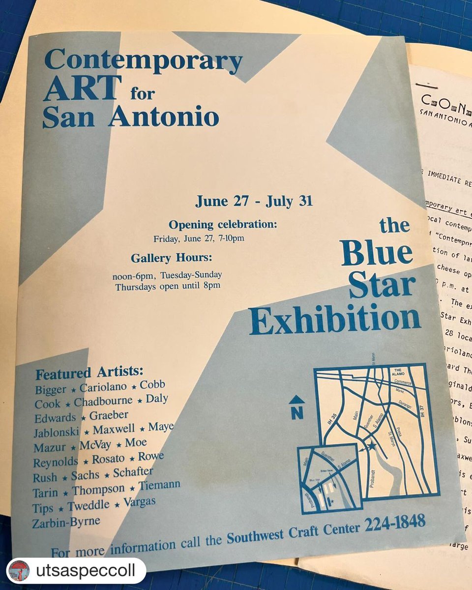 UTSA_Libraries's tweet photo. 🚨 The @SAContemporary at Blue Star’s archives now have a home @UTSA Special Collections! The archive dates back to 1987 and consists of board mtg minutes, publications, exhibition photos/catalogs, and much more. Come see this new collection, email SpecialCollections@utsa.edu. https://t.co/5SCldNpgp5