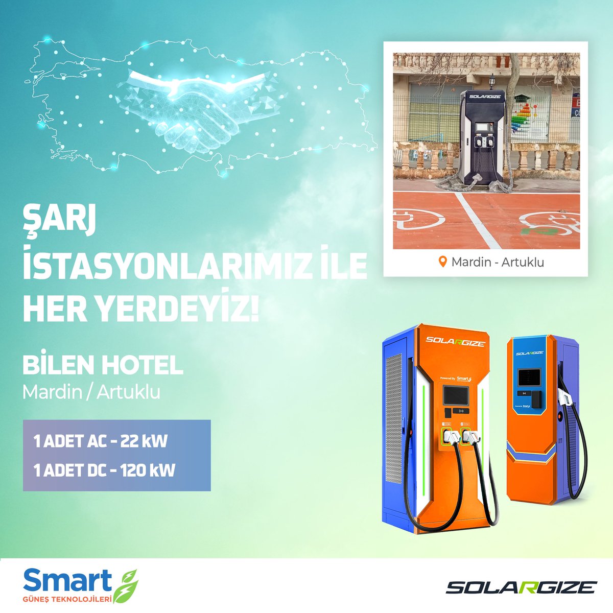 smartsolargize's tweet photo. Solargize olarak elektrikli araç şarj istasyonlarımızla her yerdeyiz!
Mardin/Artuklu “Bilen Hotel” ile hizmetinizde! ⚡️
#SolargizeAilesi #ElektrikliAraçlar #Solargize #GeleceğeBağlan #Sürdürülebilirlik #SmartGüneşTeknolojileri #PoweredBySmart #FacestotheSun #ConnectToTheFuture https://t.co/E8UdCV3B6y