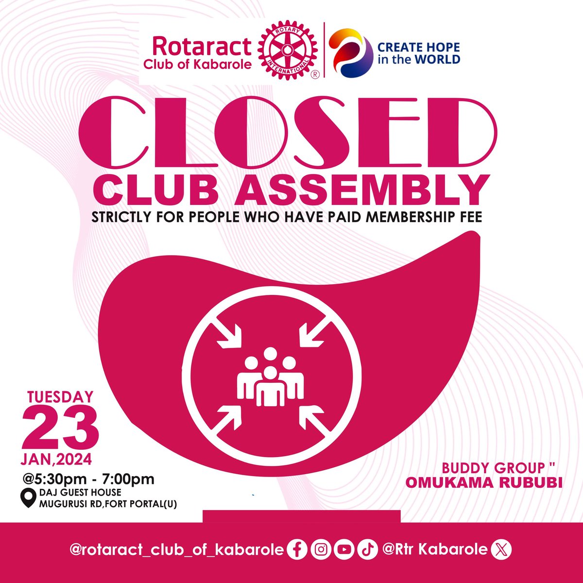 RctKabarole's tweet photo. 🔊🔊🔊🔊Dear friends in service.we regret to inform you that we have no fellowship tomorrow. 🚨We shall have a closed club assembly. 🎯Please inform a friend not to bounce tomorrow. We apologise for any inconvenience caused! https://t.co/w8T6LlIMRb