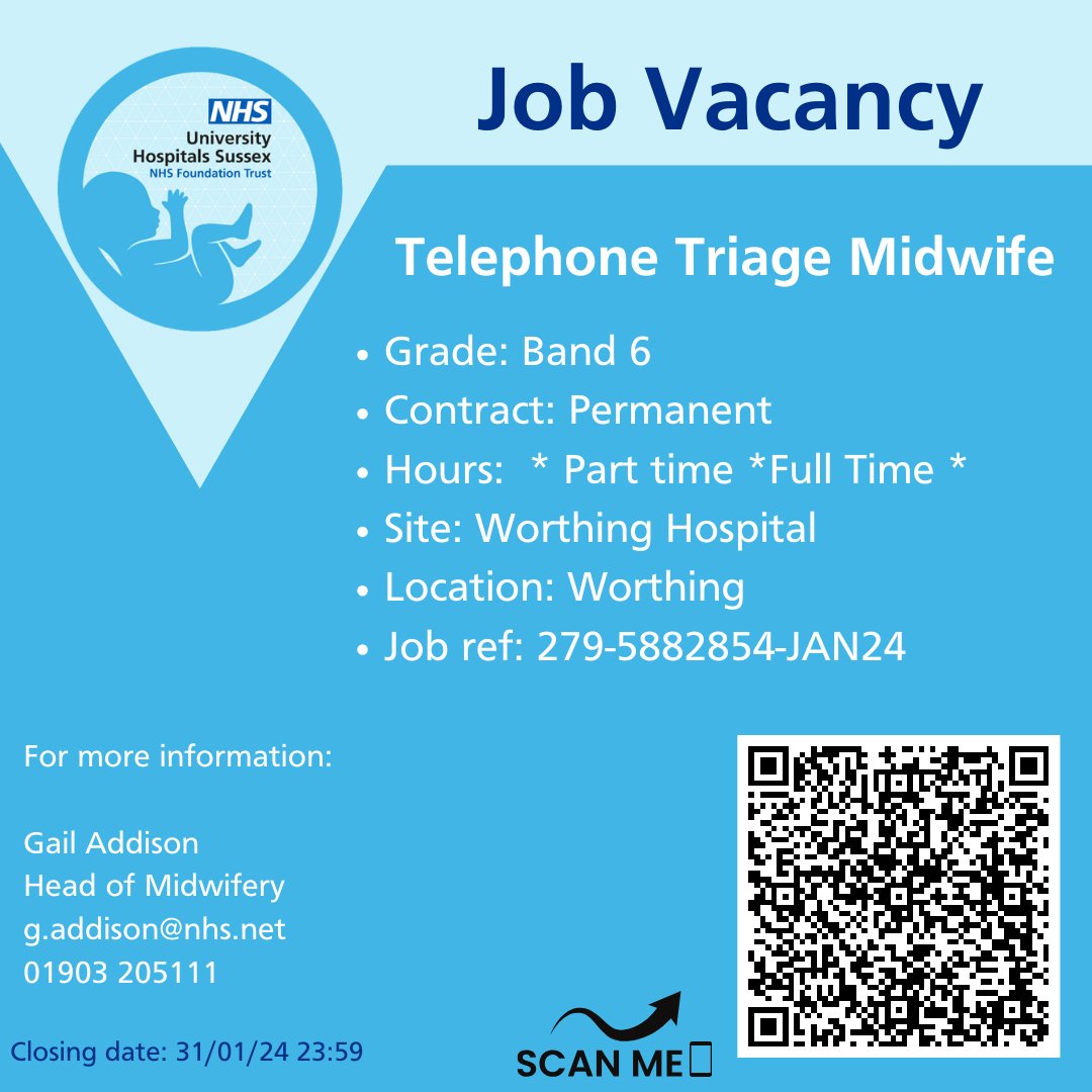 VERY exciting opportunity to join us as a Telephone Triage Midwife. This new centralised service will revolutionise the way birthing women and people booked under our care, can access advice and urgent care across all 4 of our maternity sites. 
Apply now: bit.ly/424uLbT