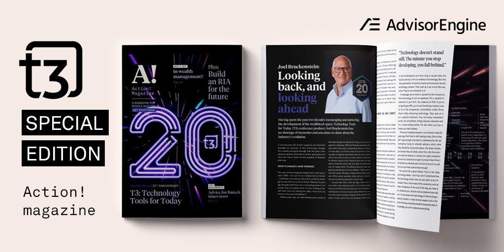 Congrats to @FinTechie on 20 years of T3! 💥 We published a special edition of Action! magazine to celebrate the milestone. Find your copy in your #T32024 welcome bags and grab extras for your team at @AdvisorEngine booth 303. Not at T3? Check out the articles inside 👇