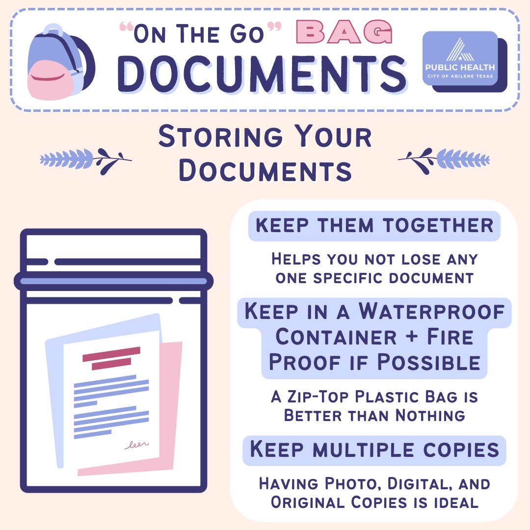 AbileneHealth's tweet image. Keeping your documents secure is necessary and simple! Be prepared, and stay organized. #GoBag #BugOutBag #ReadyBag #EmergencyPreparedness #CommunityPreparedness #HealthyHabits #ATCPHD