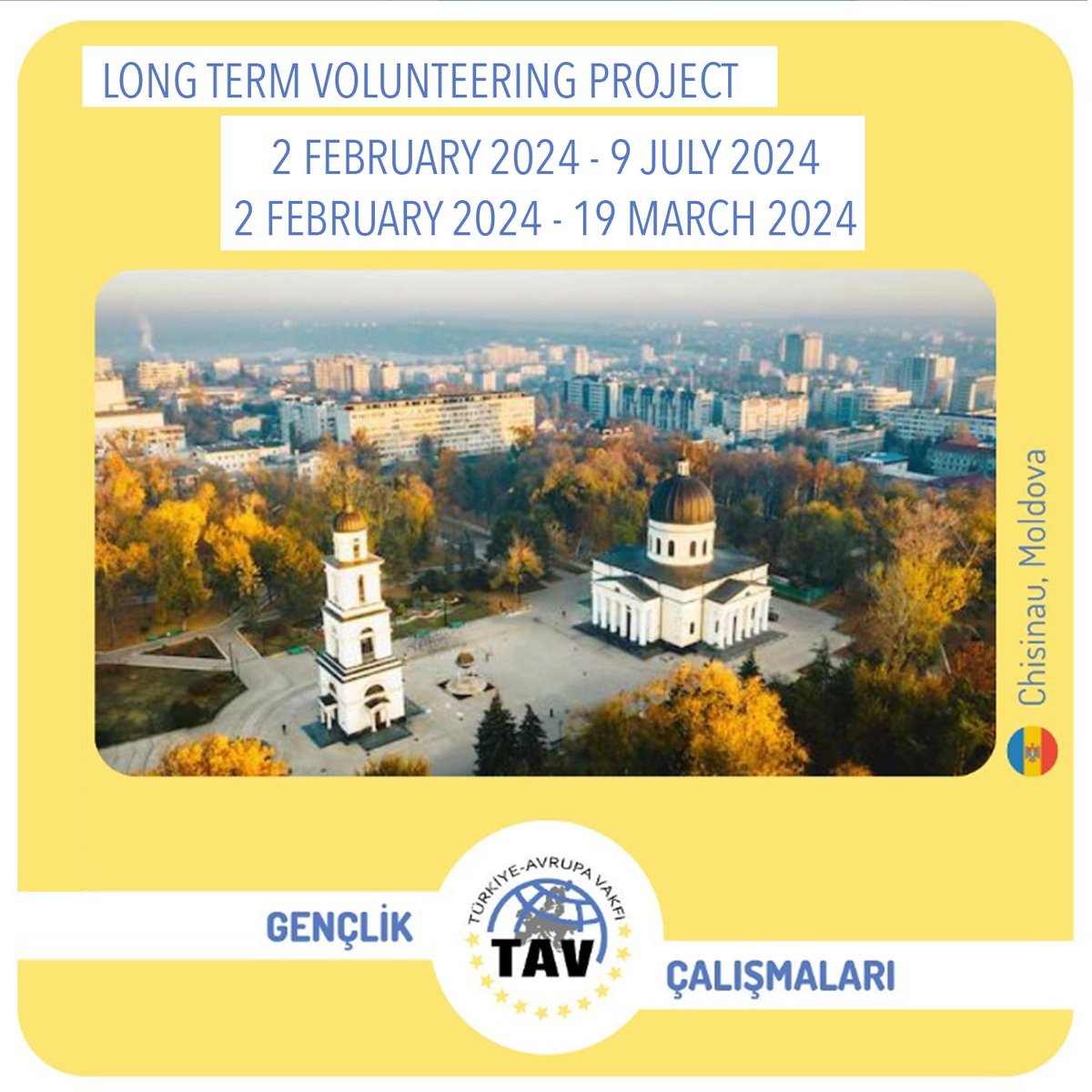 tavgenclik's tweet photo. Moldova’da 160 gün boyunca gönüllü olmak ister misiniz?

Türkiye Avrupa Vakfı, bu projenin koordinatör ve gönderen kuruluşudur.

📍Chisinau, Moldova 🇲🇩
Son başvuru: 25 Ocak 2024

Başvuru formuna linke tıklayarak ulaşabilirsiniz
https://t.co/C59g7I8G1K https://t.co/rrbNoYNy1L
