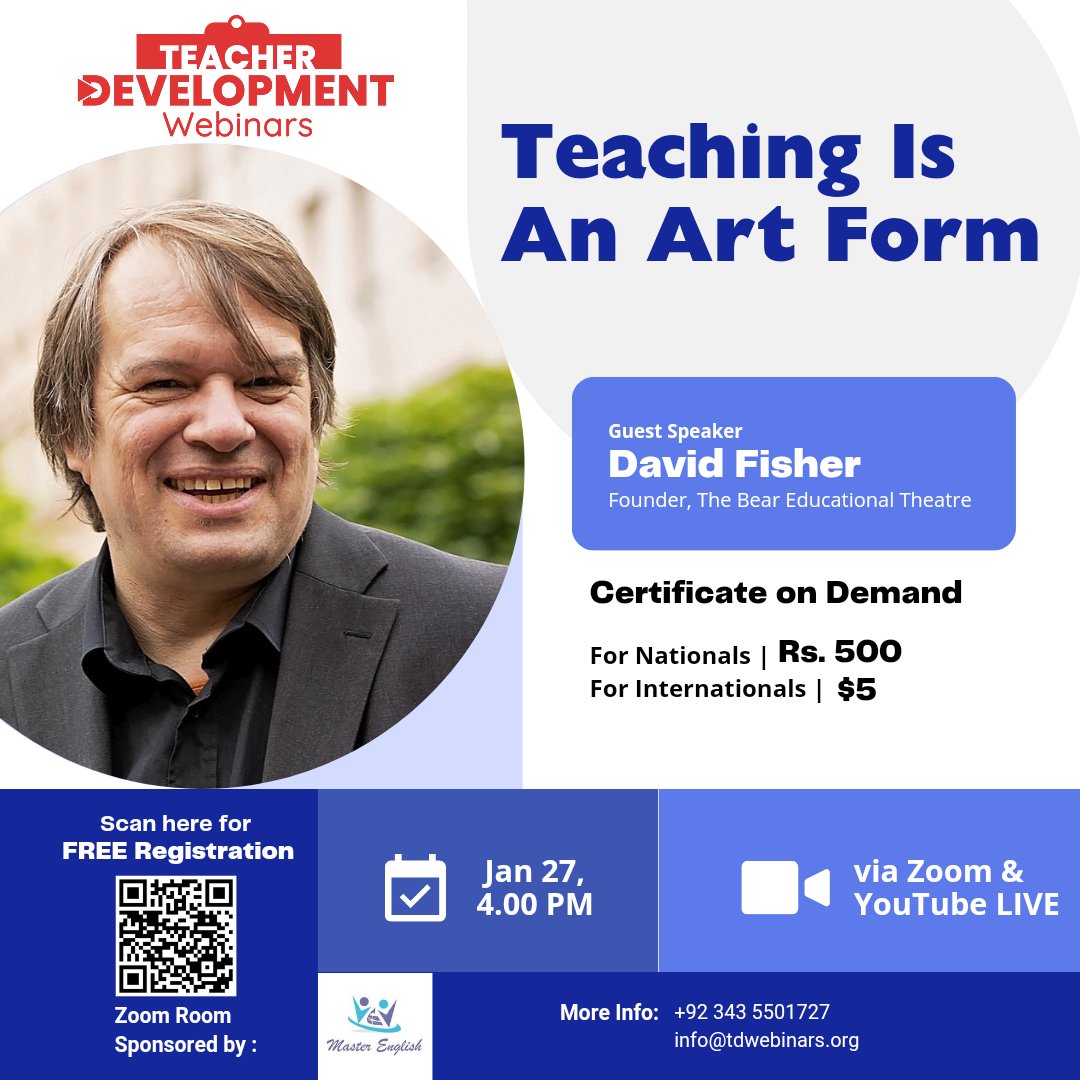 Join us on
📆 Jan 27th
⏰ 4PM Pakistan Time
✅ FREE REGISTRATION

Register Here ⤵️: tdwebinars.org/teaching-is-an…
YouTube LIVE: youtu.be/R-yuQnWKUnA?si…

#TDWebinars #Teaching #Art #Drama #Theatre #Music #Play #Performance #Stage #Acting #Images #Pictures #Painting #Media #Entertainment