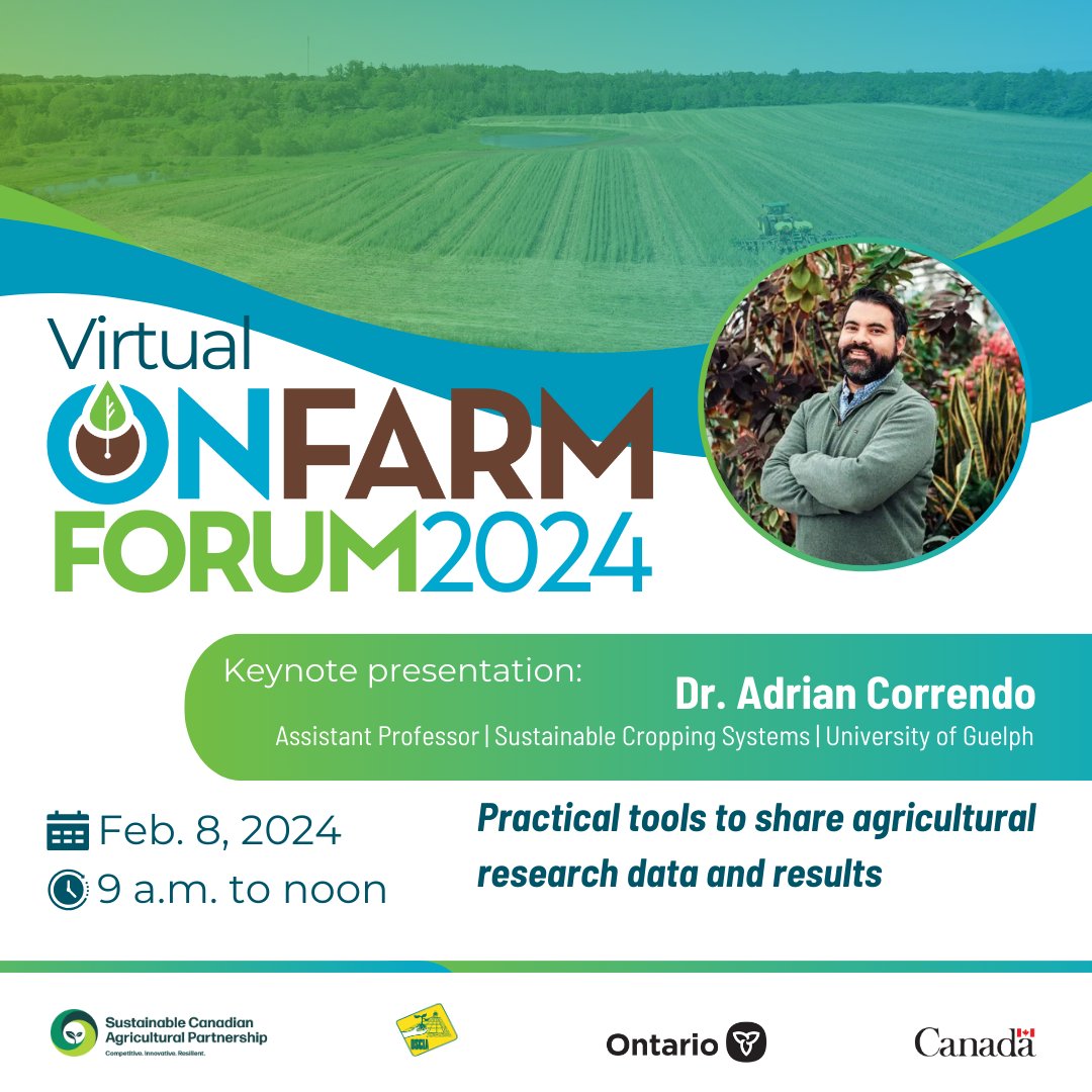 OntarioSoilCrop's tweet photo. Don't miss the keynote presentation at the 2024 #ONFARM Forum delivered by @aacorrendo! 

Register (free) https://t.co/Z0SpMPM4l3 to learn more about Dr. Correndo's work in developing interactive and open-access tools to improve the accessibility of data and results in agriculture.