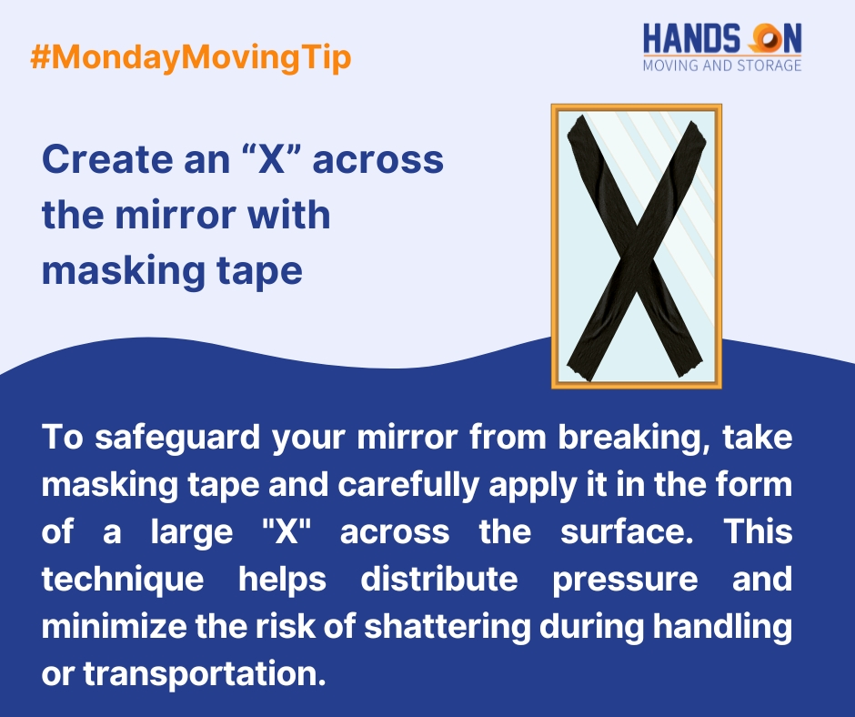 handsonmoving's tweet image. Create an “X” across the mirror with masking tape
#MondayMovingTips #Professionalmovers #MovingCompany