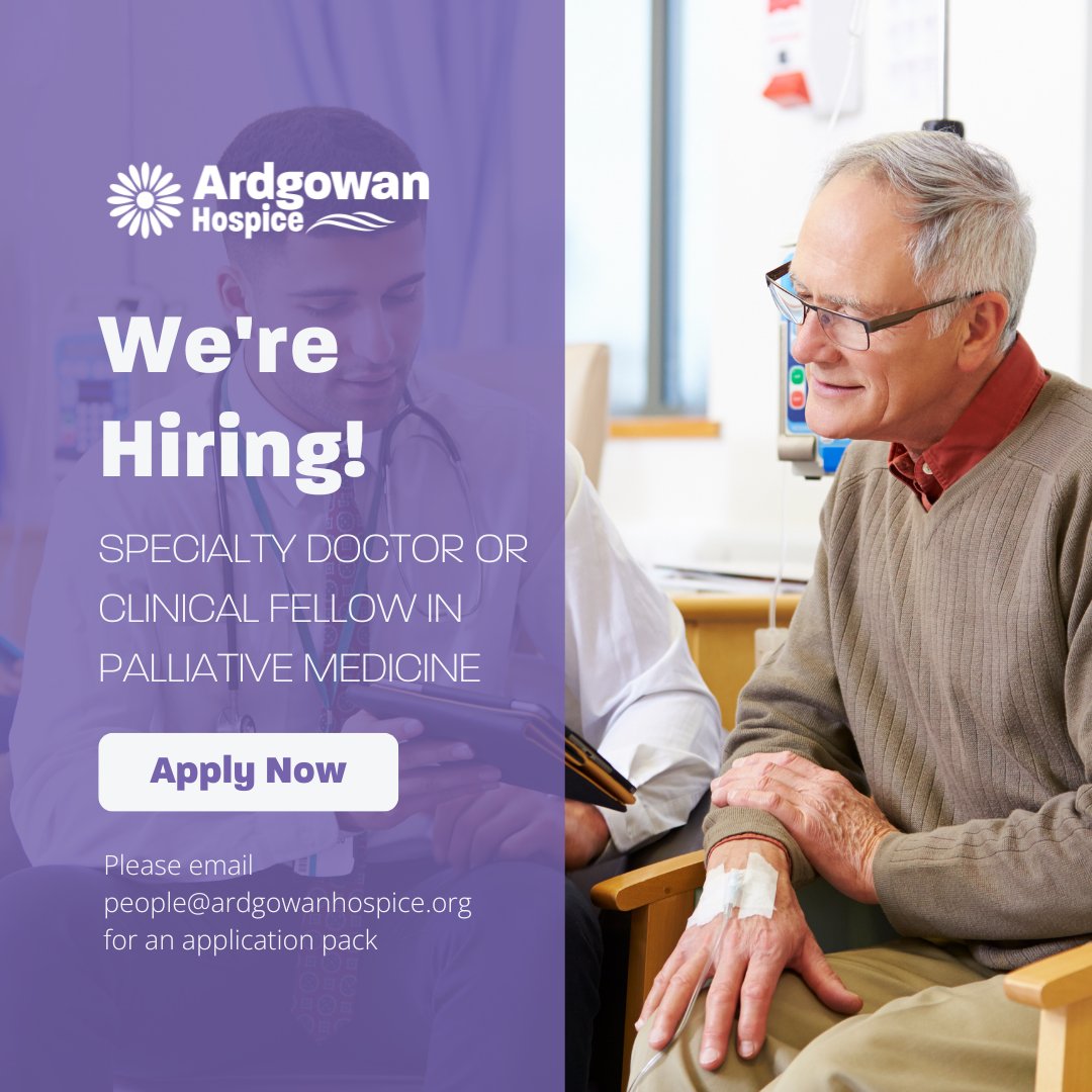 We are looking for a specialty doctor or clinical fellow in palliative medicine to join our growing team!💜 Find out more: ardgowanhospice.org.uk/current-vacanc…