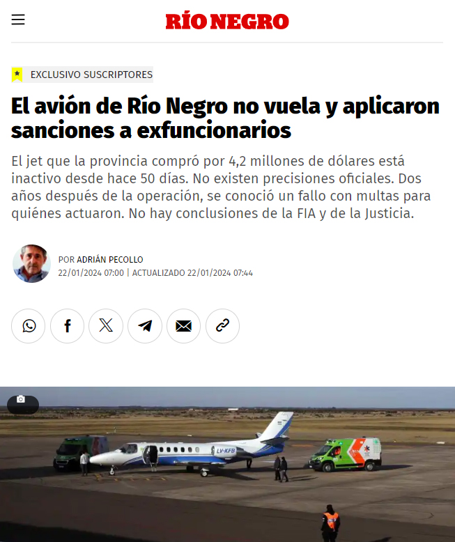 jmrionegro's tweet image. Un monumento a la inoperancia, la desidia y quizás alguna otra cosa que la Justicia deberá determinar.

¿Qué espera el @rionegrogob para vender ese avión y comprar patrulleros y ambulancias?

(ABRO HILO)