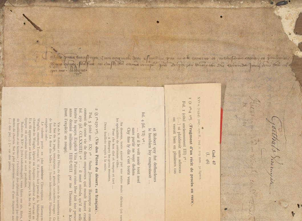 MMFCbe's tweet photo. A rather unexpected find! An autograph note written by the early French humanist Jean Lebègue. Lebègue, as an official of the royal Chambre des comptes, signed on the back of an official transcript of a document, which in turn was later recycled as a pastedown in Courtrai MS 47. https://t.co/tKX5VxV1Wx