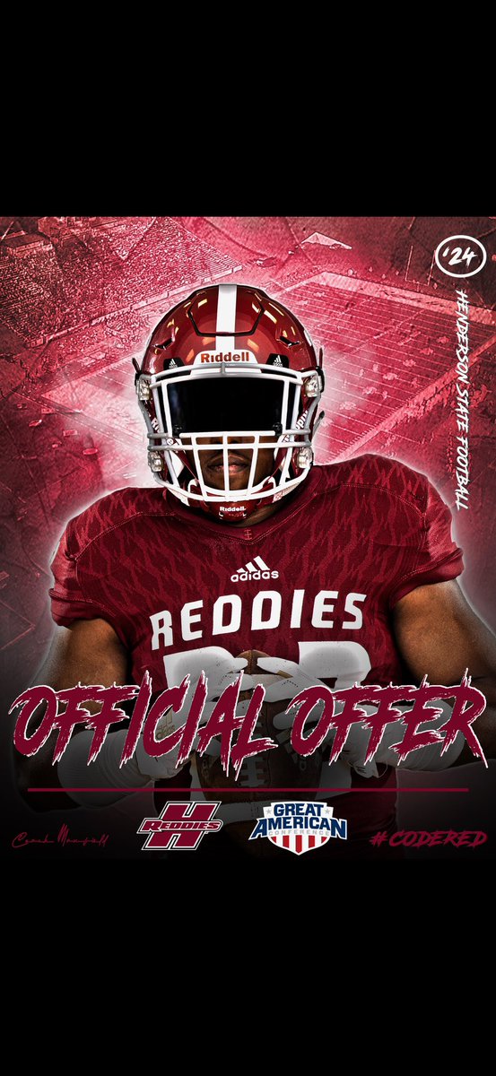 Blessed & honored to receive an offer from Henderson state!! @ReddiesFB and huge thanks to @CoachColum for the talk @tioga_football @RecruitLouisian @b_hoss_mac