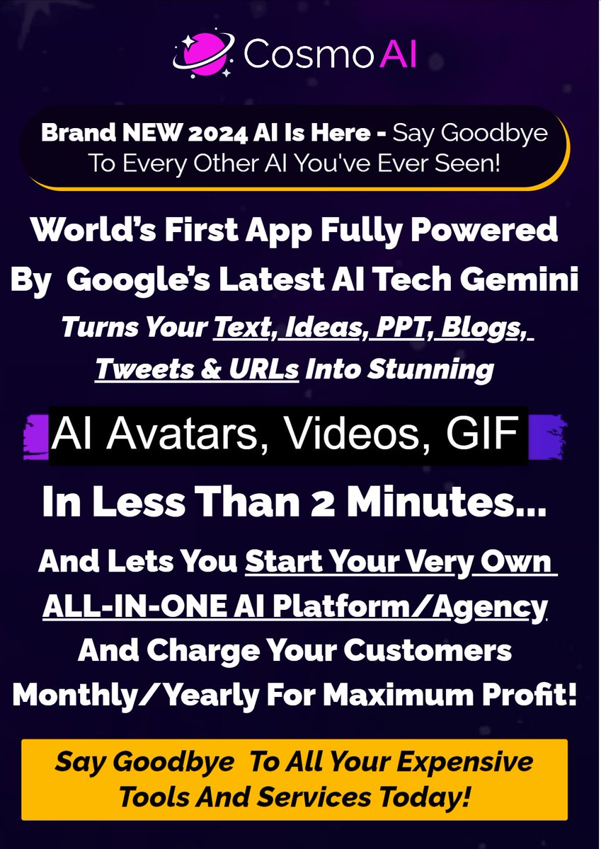 TWEETPRESSS's tweet image. Cosmo AI Review: turn text, ideas, PowerPoint presentations, blogs, tweets, and URLs into stunning AI videos, video content, celebrity AI voiceovers, AI avatars, videos, ETC.
softtechhub.us/2024/01/22/cos… 

#CosmoAI #AIReview #TextToVideo #AIContentCreation #PowerPointToVideo Israel