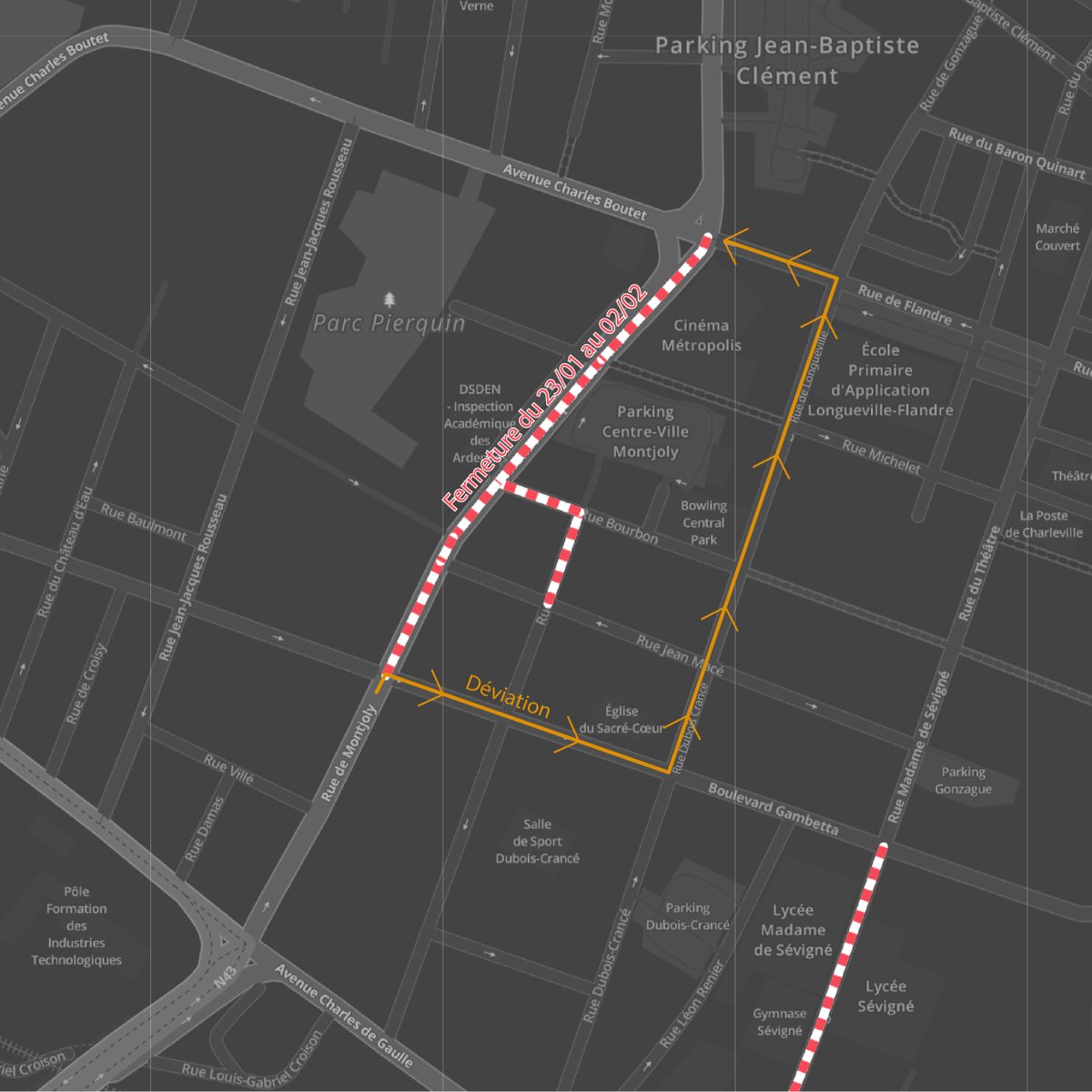 VilledeCMz's tweet photo. ⚠️[INFO CIRCULATION] ❌Fermeture des rues Montjoly/Mitterrand du 23/01 au 2/02
🚧Du 23 janvier au 2 février, la circulation sera interdite dans la rue Montjoly et la rue François Mitterrand depuis son intersection avec le Boulevard Gambetta jusqu'au n°20 rue François Mitterrand. https://t.co/MtKyd4Vjti