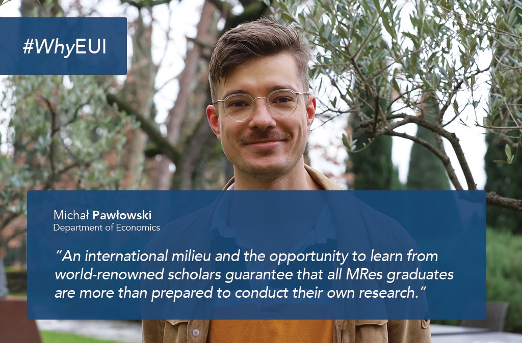EUI_EU's tweet photo. #WhyEUI 

"An international milieu and the opportunity to learn from world-renowned scholars guarantee that all #MRes graduates are more than prepared to conduct their own research."  

👉 Michał Pawłowski, @EUI_ECO

🗓️Apply by 31 January 2024
Learn more➡️https://t.co/She8CWveDx https://t.co/vBCoY0EvO1