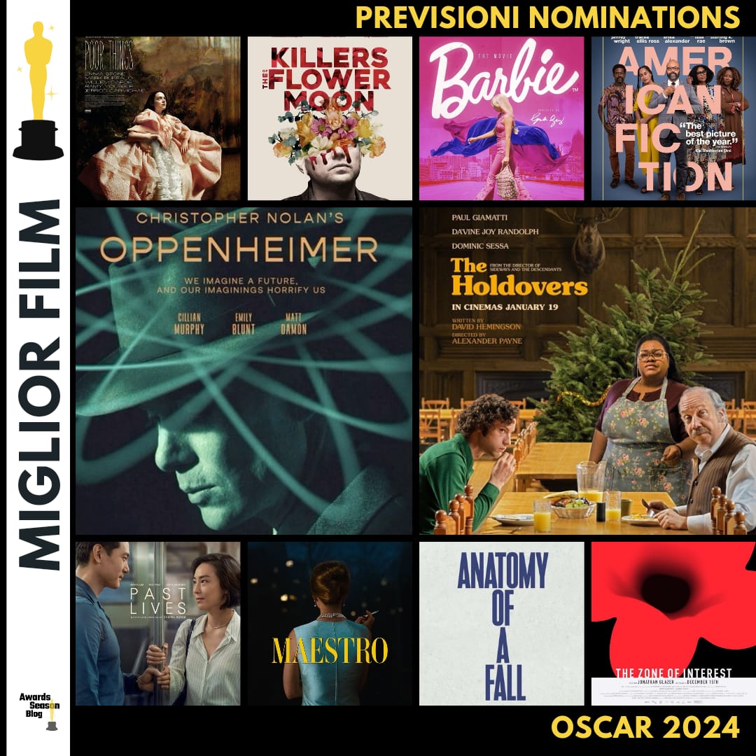 BlogSeason's tweet photo. PREVISIONI NOMINATIONS #OSCAR2024
1.#OPPENHEIMER (12)
2.#THEHOLDOVERS (5)
3.#POVERECREATURE (12)
4.#KILLERSOFTHEFLOWERMOON (11)
5.#BARBIE (10)
6.#AMERICANFICTION (4)
7.#PASTLIVES (2)
8.#MAESTRO (7)
9.#ANATOMYOFAFALL (3)
10.#THEZONEOFINTEREST (7)

 https://t.co/SRtPoB0y8R https://t.co/RGt8CGuFjv