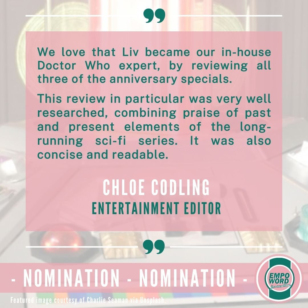 <a href="/a_stankova/">a_stankova</a> We asked entertainment editor, Chloe Codling, to tell us why her section nominated <a href="/a_stankova/">a_stankova</a>’s article ⤵️

#EmpowordAOM #DoctorWho #TheGiggle #DoctorWhoSpecials #DoctorWhoAnniversary #Journalism #WritingCommunity