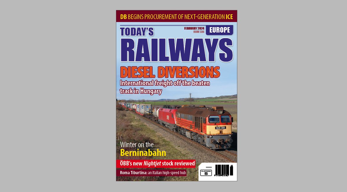 In the February 2024 issue of Today's Railways Europe OUT NOW: Hungarian diesel diversions, a trip on ÖBB’s new Nightjet stock, winter on the Berninabahn, Roma Tiburtina station profile and 26 pages of news from 30 countries. Subscribe and save: bit.ly/3D9cRcB