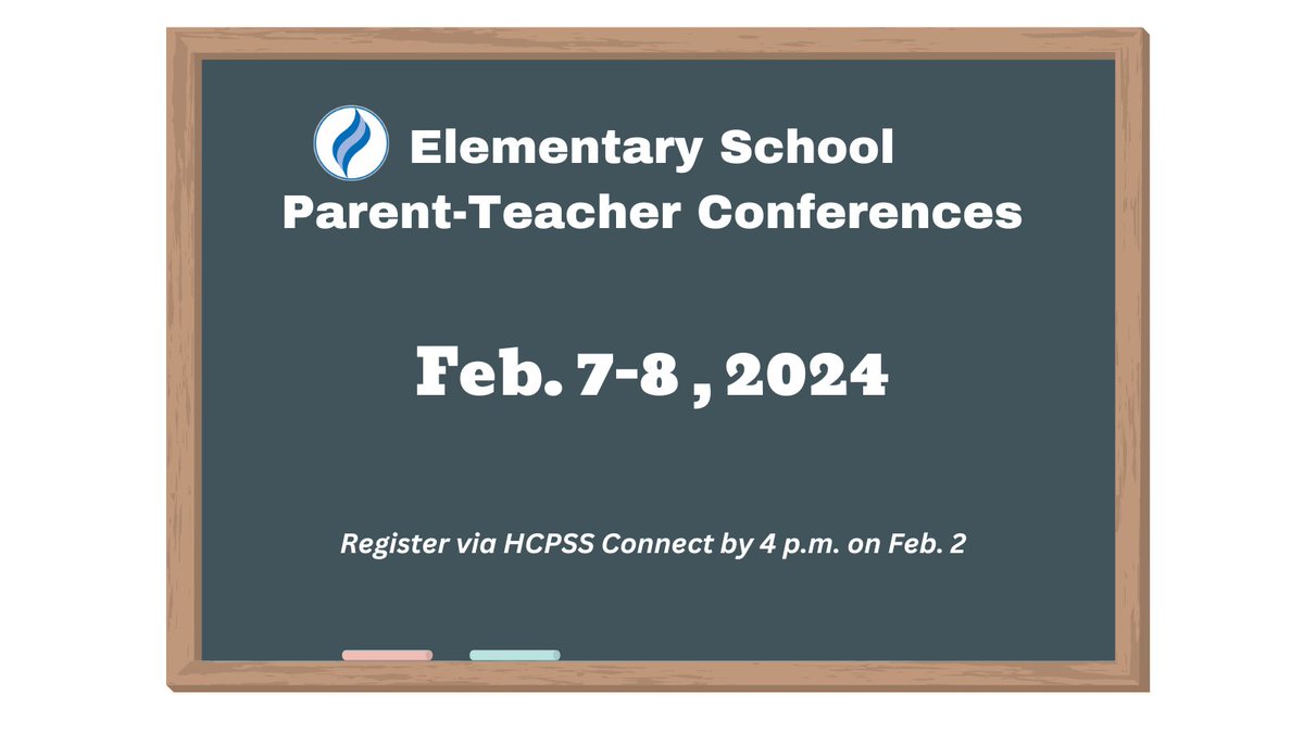 HCPSS's tweet photo. Elementary school parent-teacher conferences will be held Feb. 7-8. Log into HCPSS Connect with your parent/guardian credentials to register online. Registration is open now through 4 p.m. on Friday, Feb. 2. https://t.co/CaHQVOtZWp https://t.co/POPgrAQtuv