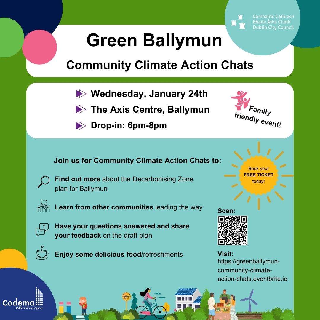 Looking for something to do this Wednesday evening? Drop into the Axis Centre in Ballymun between 6-8pm to enjoy some refreshments and talk about what climate action you'd like to see happening in Ballymun! Book your FREE ticket now: bit.ly/48jNbYq #ThisIsClimateAction