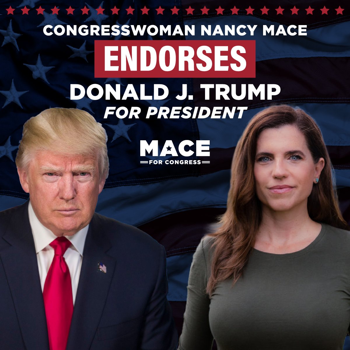 NancyMace's tweet photo. Today I’m endorsing Donald J. Trump for President.

I don’t see eye to eye perfectly with any candidate. And until now I’ve stayed out of it. But the time has come to unite behind our nominee.

To be honest, it’s been a complete shit show since he left the White House.

Our country needs to reverse all the damage Joe Biden has done.

By every barometer, our lives and our nation were better under President Trump. The economy was booming, our border was locked down and our nation and her allies were safer because our adversaries feared him.

Donald Trump’s record in his first term should tell every American how vital it is he be returned to office.