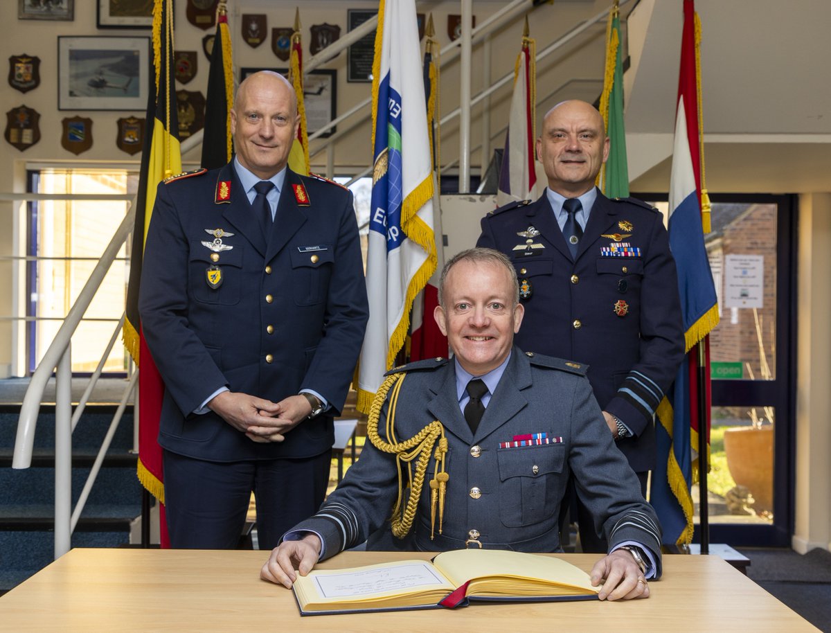 ChiefofAirStaff's tweet photo. As #EuropeanAirGroup command hands from @Kon_Luchtmacht to @Team_Luftwaffe I was delighted to welcome Lt Gen Ingo Gerhartz to EAG HQ at @RAFHighWycombe and give my utmost thanks to Lt Gen @AndreSteur for his tenure. #StrongerTogether https://t.co/jzTevAChVc