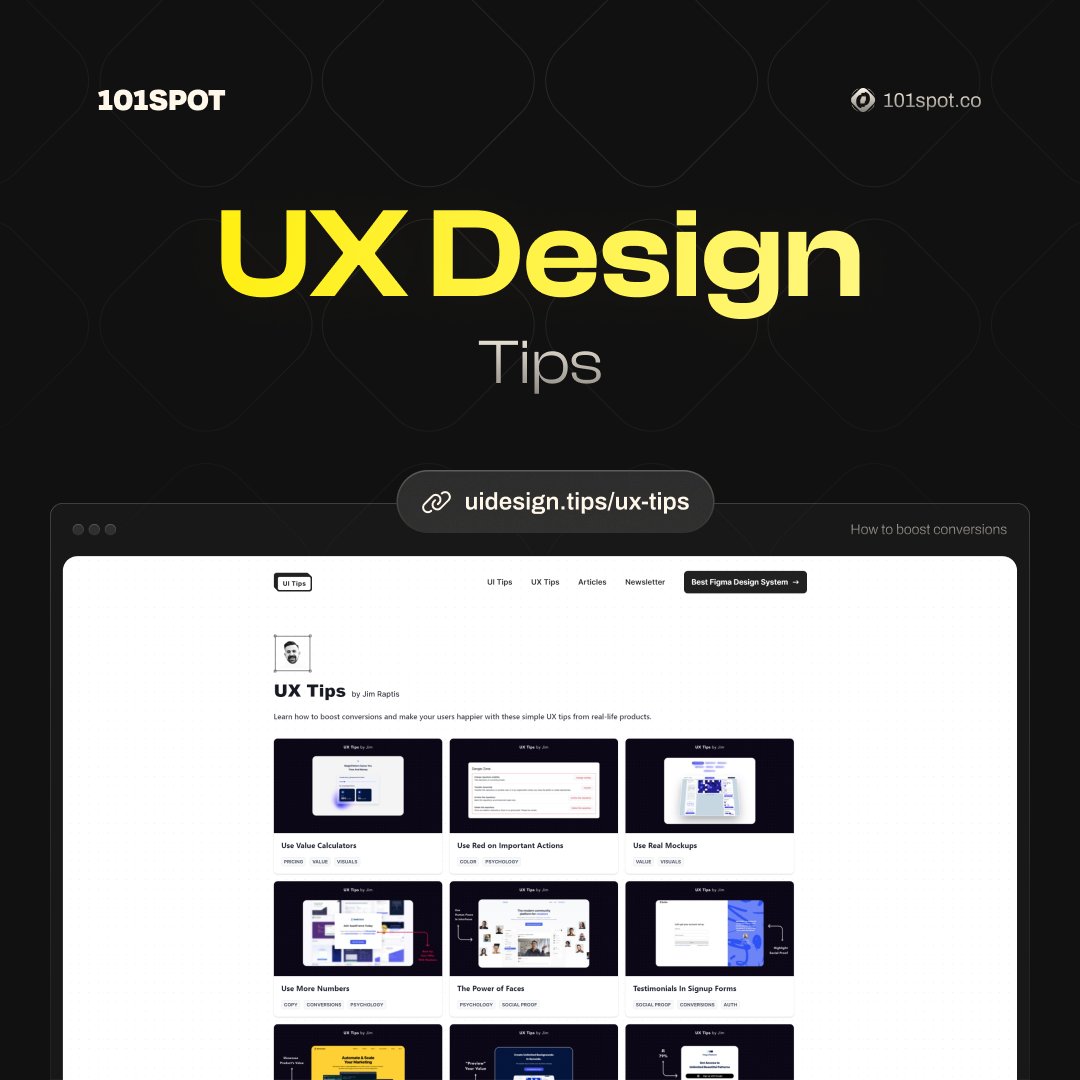 101spot's tweet photo. ๐จ EVERY DESIGNER SHOULD KNOW THIS!
Do you want to know why some designs work and others don't?
Check out these tips for:
๐ UI Design: https://t.co/DpqMfVD1Fk
๐ UX Design: https://t.co/kFL3fICfs7
#uitips #uxtips #UIUX #designtips #uixdesign #uidesign #uxdesign