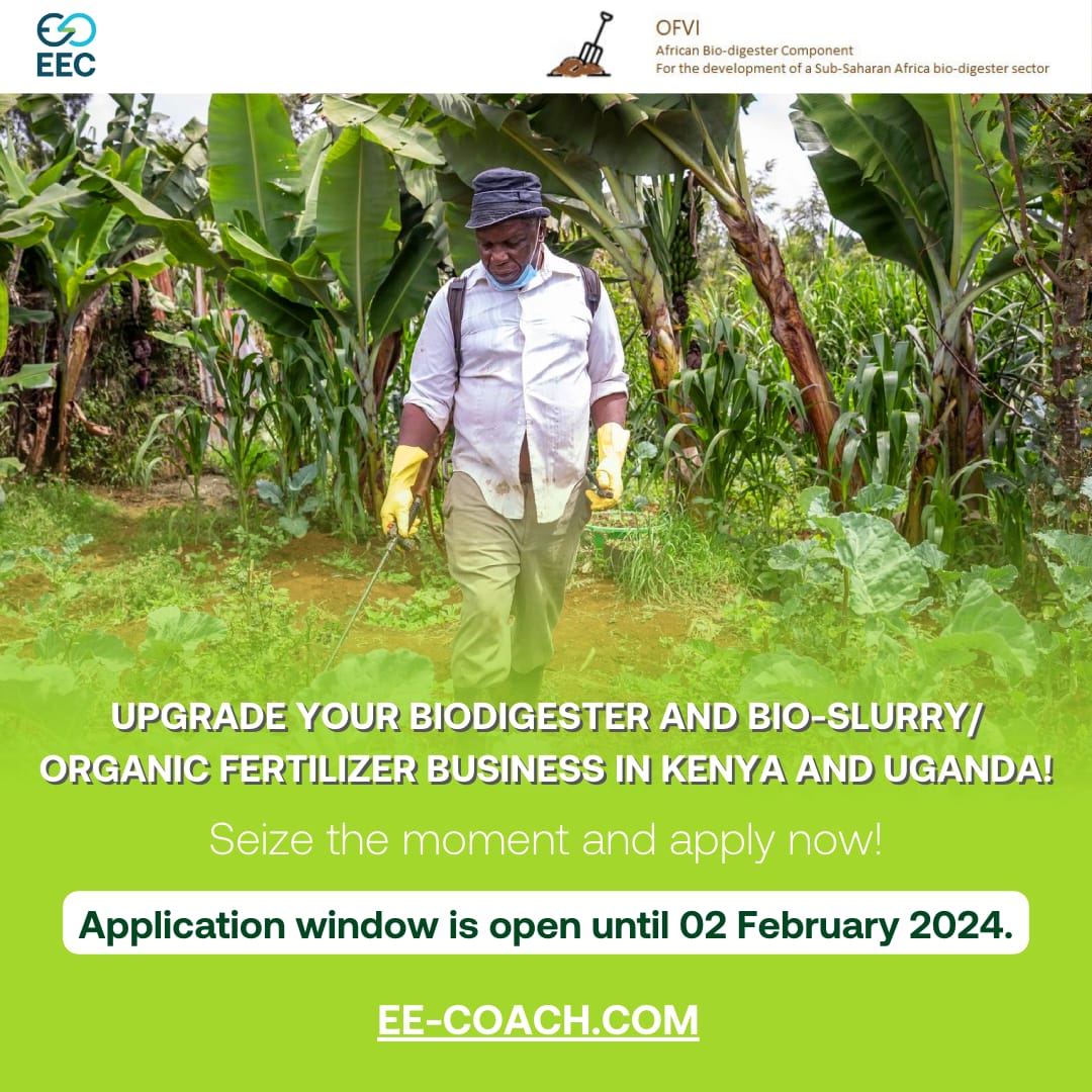 OFVI_ABC's tweet image. Apply now for a chance to receive tailored business development support from Energy Enterprise Coach (EEC). Open to small and medium enterprises working in the #biodigester and #bioslurry/organic fertiliser sector in #Kenya and #Uganda. 

Find out more: ee-coach.com/about-eec/