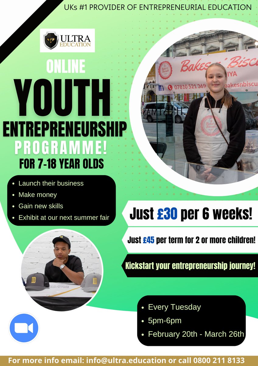 Join our exciting youth entrepreneurship programme for 7-18 year olds to help develop your entrepreneurial, problem solving and employability skills. 🤯 Sessions will take place weekly over Zoom. 5pm - 6pm 🕛 Every Tuesday from the 20th of February 📅 Click the form to secure…