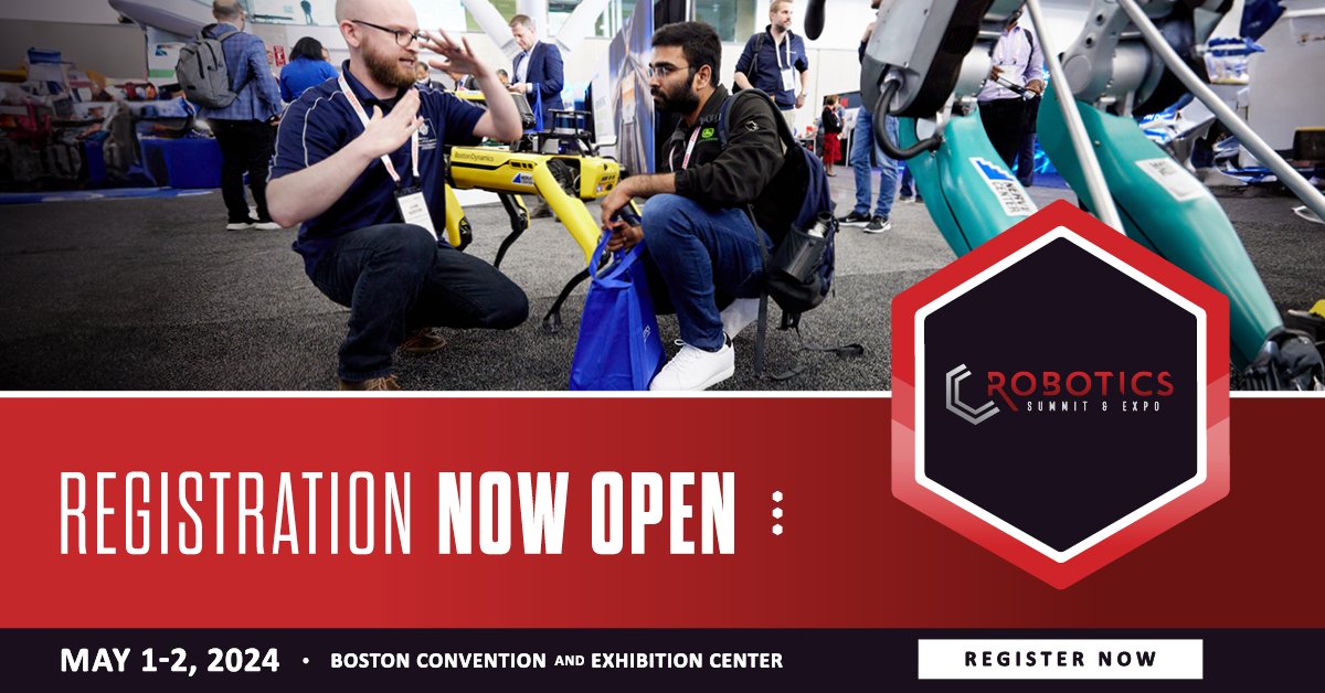 Registration is now open for the <a href="/Robotics_Summit/">Robotics Summit & Expo</a>! 
Featured keynote presentations include: Agility Robotics, Amazon Robotics, Disney Research, and more.
Explore the event here: roboticssummit.com
Register for the event here: cvent.me/YeKL05